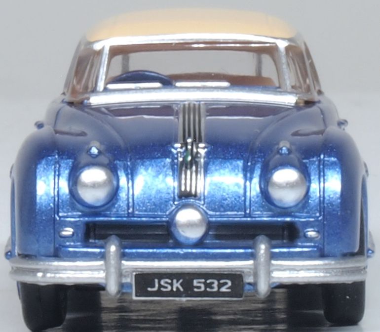 Model of the Blue/Ivory Austin Atlantic Coupe by Oxford at 1:76 scale.