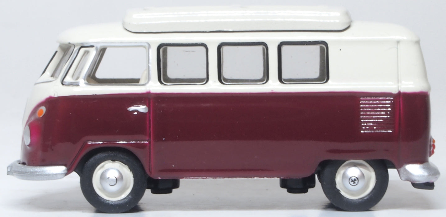 Model of the VW T1 Camper Titan Red/Beige Grey by Oxford at 1:76 scale.