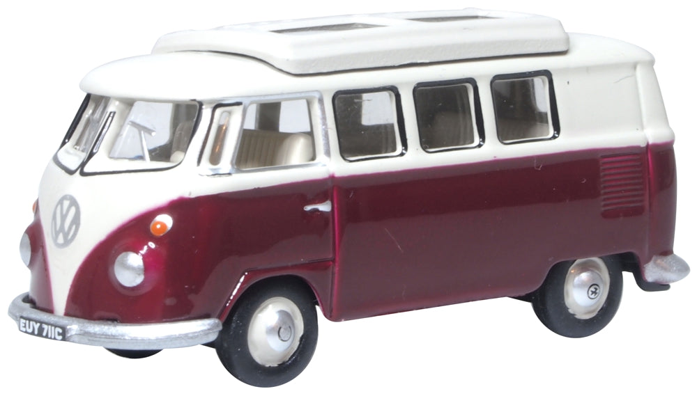 Model of the VW T1 Camper Titan Red/Beige Grey by Oxford at 1:76 scale.