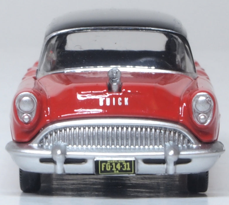 Model of the 1954 Buick Century Estate Wagon Matador Red/Carlsbad Black by Oxford at 1:87 scale.